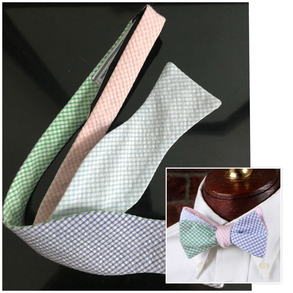 HIGH COTTON Sawyer Seersucker Gingham 4-Way Bow Tie *Pink, Green, Blue*